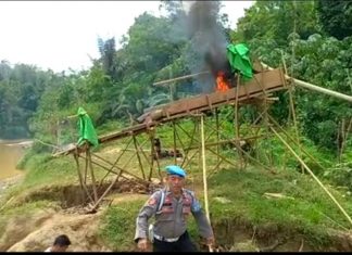 Tolak PETI, Personil Polsek Bathin VIII Bersama Perangkat Desa Pulau Buayo Lakukan Penertiban