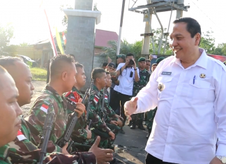 Pj Bupati Bachril Bakri Sambut Kedatangan Personil Kompi Senapan A Yonif Raider 142/KJ