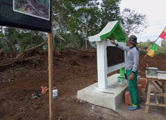 Hampir Rampung, Tugu Prasasti TMMD ke-117 Kodim 0416/Bute Tahap Pengecatan