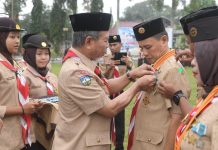 Upacara Hari Pramuka ke-62 di Merangin Tetap Terlaksana Meski Cuaca Hujan