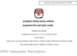 KPU Batanghari Umumkan DCT Anggota DPRD Kabupaten Batanghari 2024, Ini Daftarnya