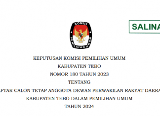 KPU Tebo Umumkan DCT Anggota DPRD Tebo, Cek Daftarnya Disini